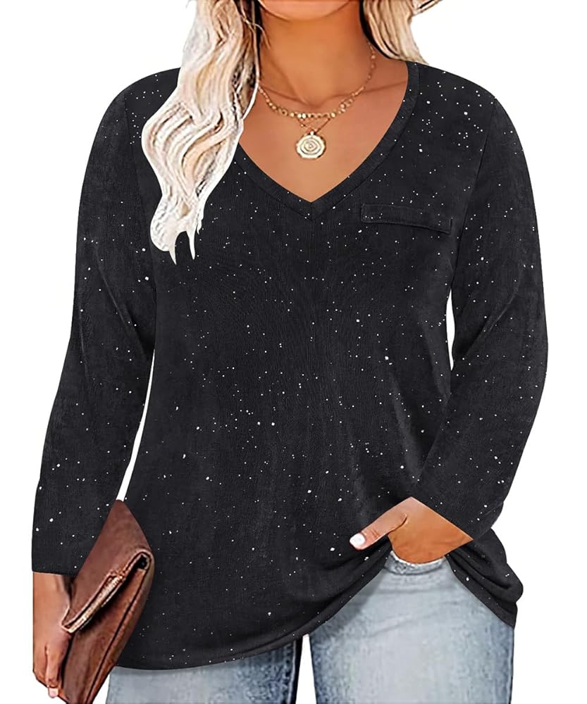 CARCOS Womens Plus Size Glitter Tops Basic Party Glitter